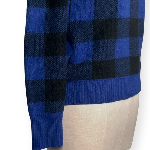 EQUIPMENT 100% Wool Sweater Check Plaid Preppy Varsity Ivy League Blue Black - Picture 5 of 12